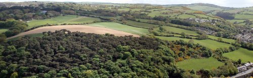 Panoramic view from the south of the summit of Bryn Euryn