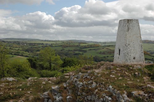 The trig point on the summit of Bryn Euryn looking south-south-easterly (ish)