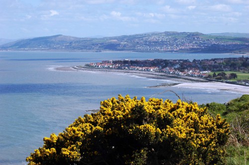 View from the cliff edge showing the route of the Coast Path from Abergele, past Lladdulas and around Colwyn Bay and Rhos Point